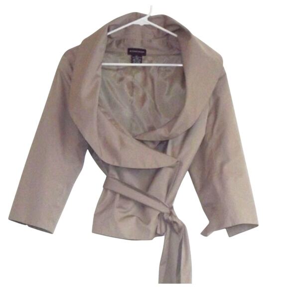 Sutton Studio Couture Wrap Jacket Sz 12 Tan Satin Cropped Cocktail Elegant Party - Picture 1 of 8